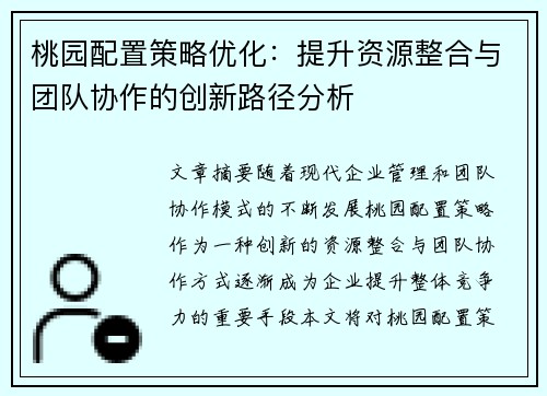 桃园配置策略优化：提升资源整合与团队协作的创新路径分析